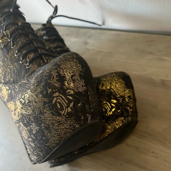 Jeffrey Campbell Havana Last Metallic Flower Platform Boots Handmade Shoes - Picture 4 of 14
